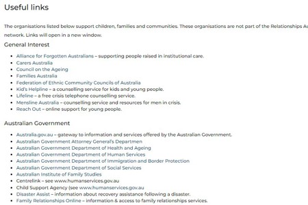 A list of dot points on a webpage. The text is too small to easily read except for the heading 'Useful links'.