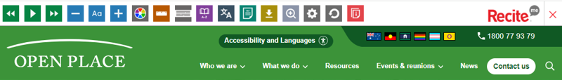 A preview of the Accessibility and Languages toolbar on the Open Place website